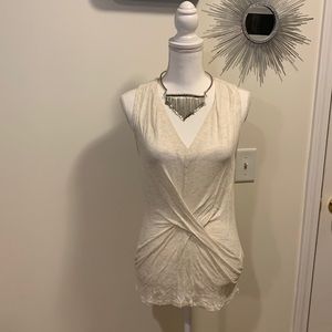 Lucky Brand Metallic & Ivory Tank Top W/ Mid-section Crisscross Detailing